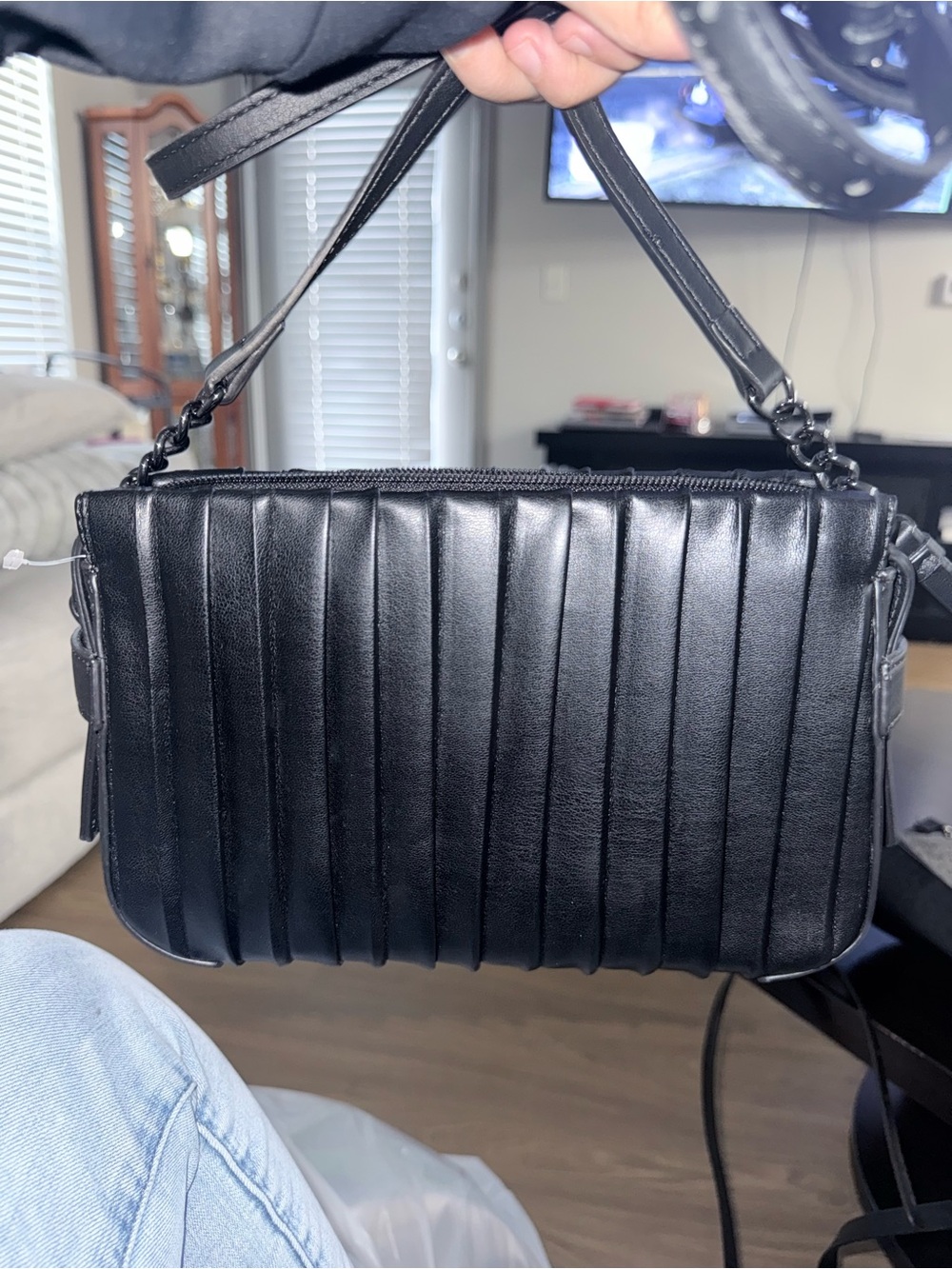Simply Vera Vera Wang Black Quilted Vertical Panel Crossbody Bag